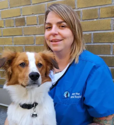 Phaedra with a Brown/White Dog